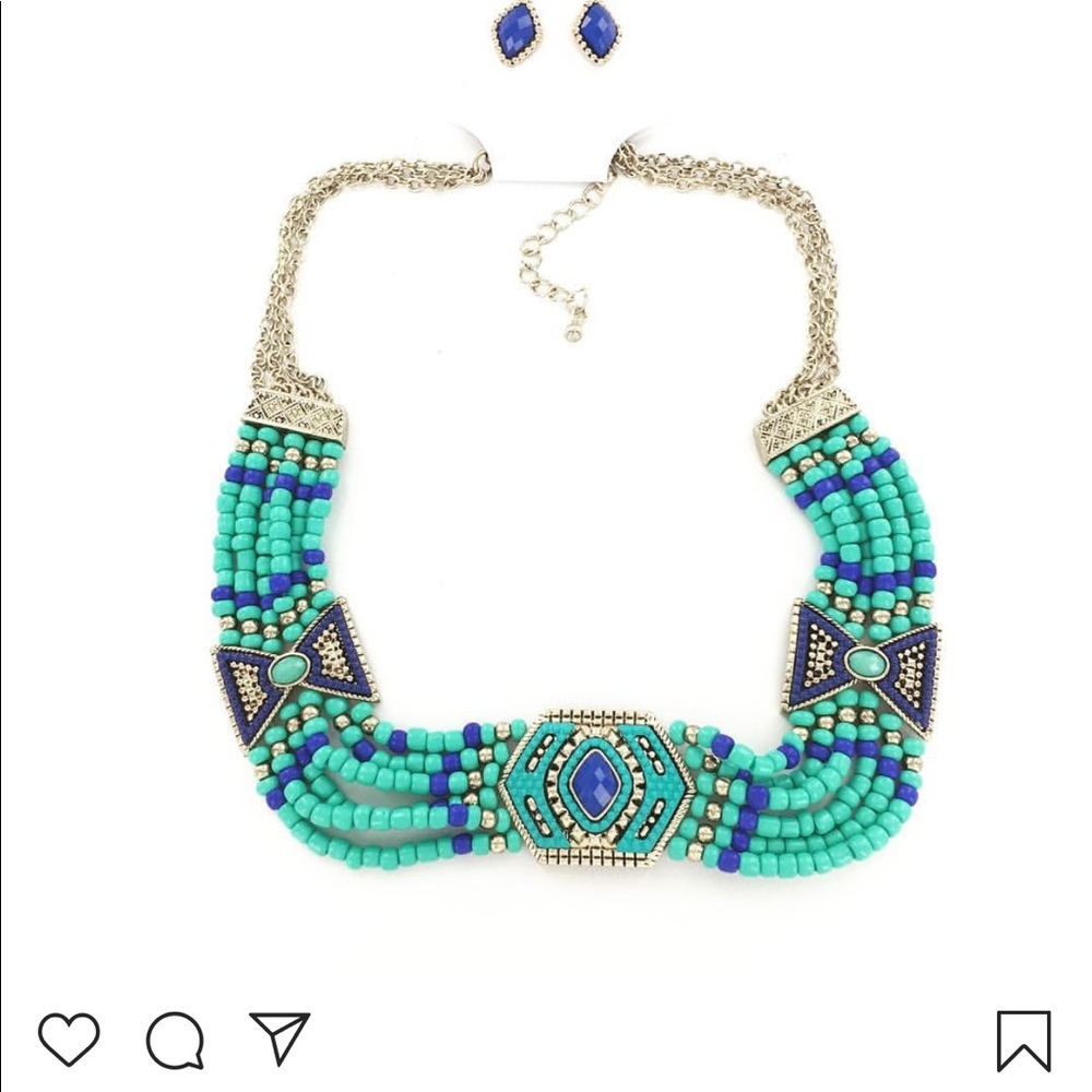 Turquoise & Beads Statement Necklace Set!